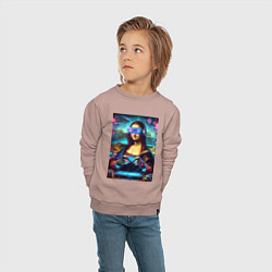 Свитшот хлопковый детский Mona Lisa is an avid gamer - cyberpunk, цвет: пыльно-розовый — фото 2