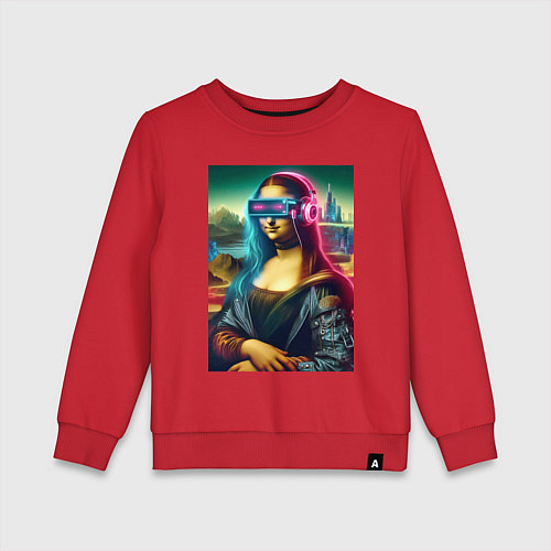 Детский свитшот Мона Лиза в виртуальном шлеме / Красный – фото 1