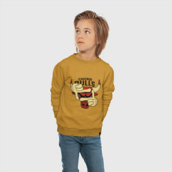 Свитшот хлопковый детский Bulls logo with hands, цвет: горчичный — фото 2