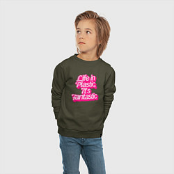 Свитшот хлопковый детский Barbie life in plastic, цвет: хаки — фото 2