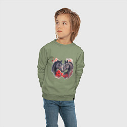 Свитшот хлопковый детский Влюбленные вороные лошади, цвет: авокадо — фото 2