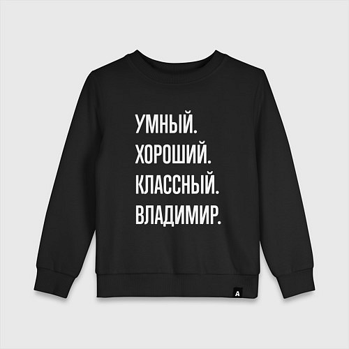 Детский свитшот Умный, хороший, классный Владимир / Черный – фото 1