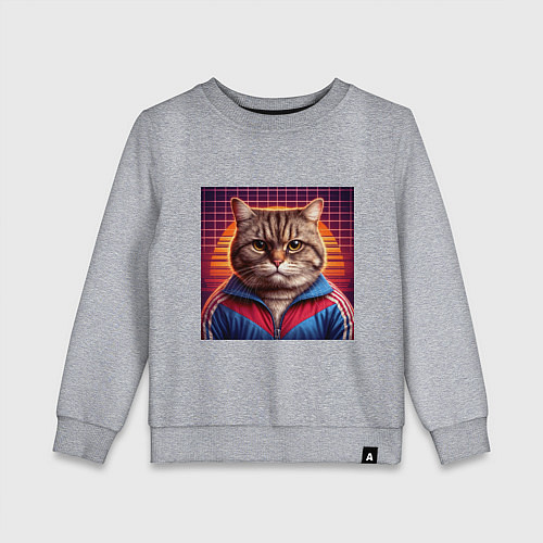 Детский свитшот Полосатый кот в спортивной куртке / Меланж – фото 1