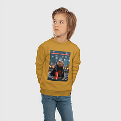 Свитшот хлопковый детский Капибара с мечом и надпись: хамить плохая примета, цвет: горчичный — фото 2