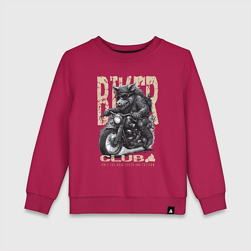 Детский свитшот Байкер кабан на мотоцикле / Маджента – фото 1