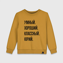Свитшот хлопковый детский Умный, хороший и классный Юрий, цвет: горчичный