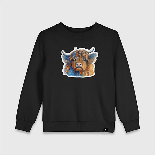 Детский свитшот Шотландский волосатый бык / Черный – фото 1