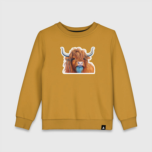Детский свитшот Шотландский волосатый бык / Горчичный – фото 1