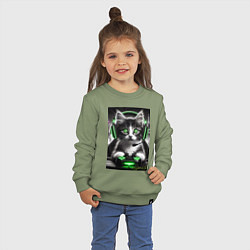 Свитшот хлопковый детский Котёнок командный геймер - киберспорт, цвет: авокадо — фото 2