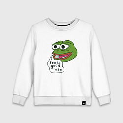 Свитшот хлопковый детский Pepe feels good man, цвет: белый