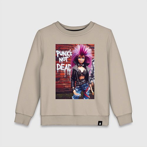 Детский свитшот Punks not dead - cool Barbie ai art / Миндальный – фото 1