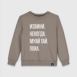 Свитшот хлопковый детский Извини некогда: муай тай, пока, цвет: утренний латте