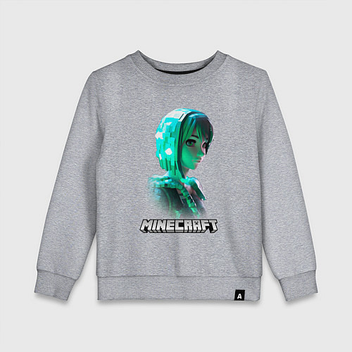 Детский свитшот Minecraft девушка из зеленых кубиков / Меланж – фото 1