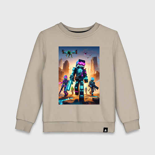Детский свитшот Minecraft - cyberpunk ai art fantasy / Миндальный – фото 1