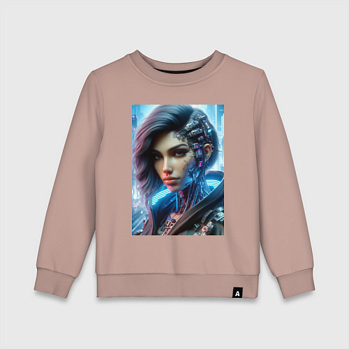 Детский свитшот Cyber girl - ai art / Пыльно-розовый – фото 1