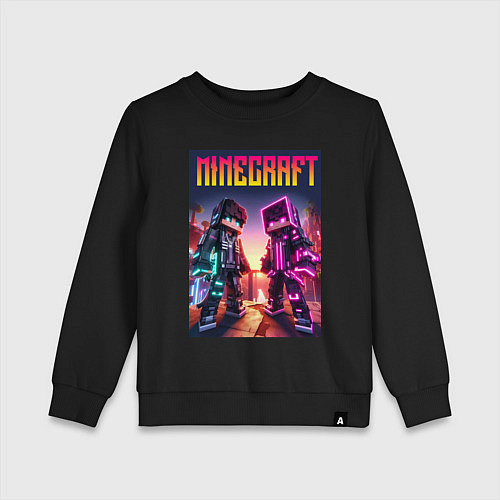 Детский свитшот Minecraft - neon fantasy ai art / Черный – фото 1