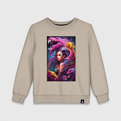 Свитшот хлопковый детский Ведьма и оборотни - хэллоуин нейросеть, цвет: миндальный