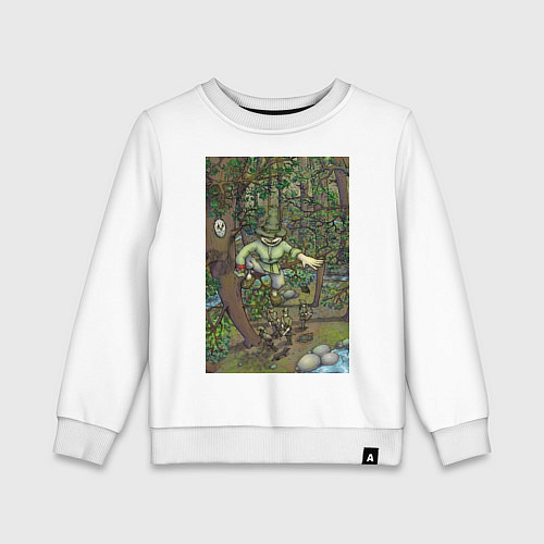 Детский свитшот Леший-озорник в шляпе в лесу / Белый – фото 1