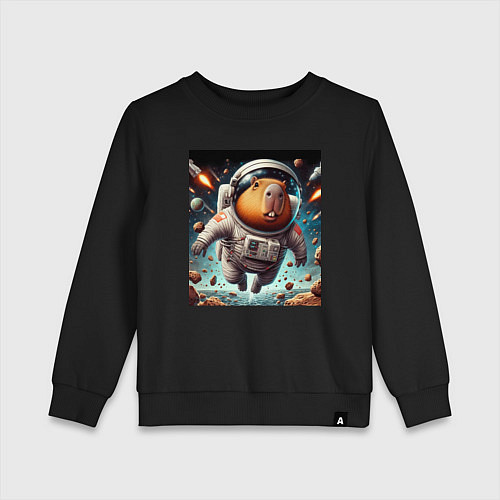 Детский свитшот Capybara is a brave cosmonaut / Черный – фото 1