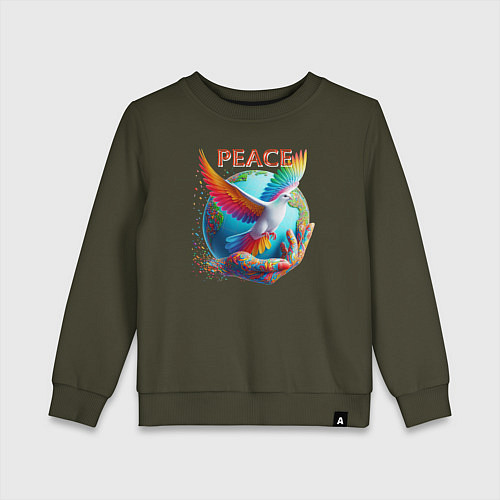 Детский свитшот Голубь мира peace / Хаки – фото 1