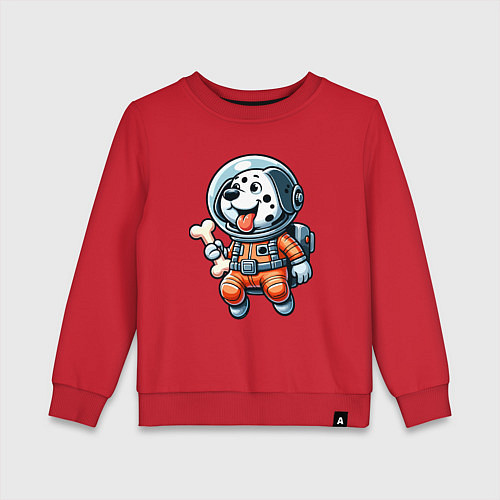 Детский свитшот Dalmatian cosmonaut puppy with a bone / Красный – фото 1