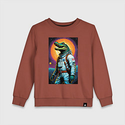 Свитшот хлопковый детский Крокодил космонавт - нейросеть, цвет: кирпичный