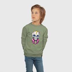 Свитшот хлопковый детский Скелет в розовой рубахе, цвет: авокадо — фото 2