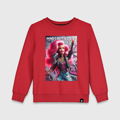 Детский свитшот Barbie - punks not dead motto / Красный – фото 1