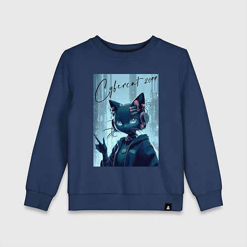 Детский свитшот Cybercat 2099 - ai art / Тёмно-синий – фото 1