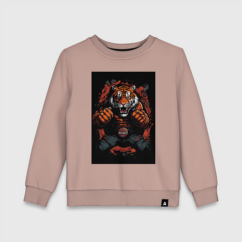 Детский свитшот Тайский бокс тигр в стойке / Пыльно-розовый – фото 1