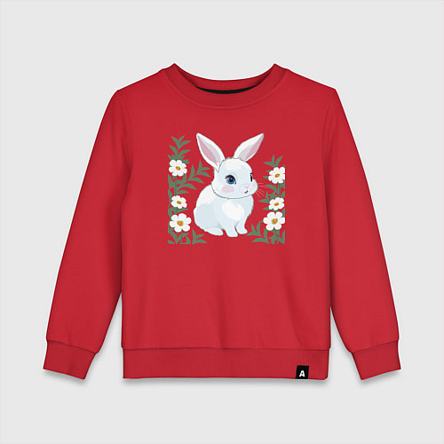 Детский свитшот Милый зайчонок на фоне цветов / Красный – фото 1