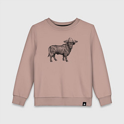 Свитшот хлопковый детский Бык в новогодней шапке, цвет: пыльно-розовый