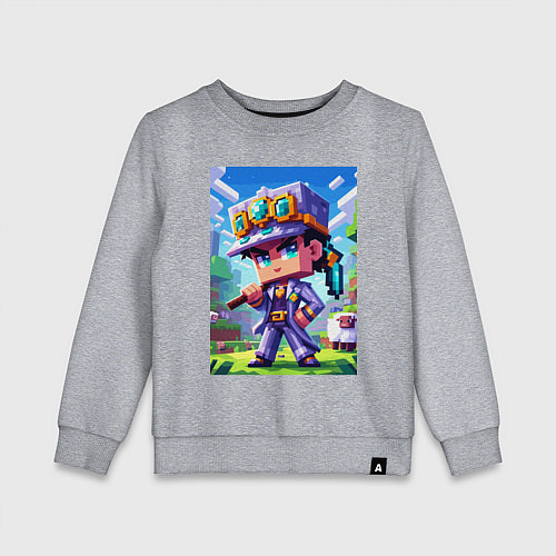 Детский свитшот Джотаро Куджо и Майнкрафт - коллаба нейросеть / Меланж – фото 1