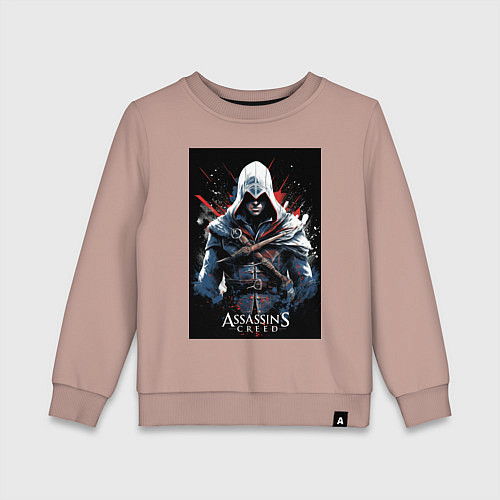 Детский свитшот Assassins creed огненный фон / Пыльно-розовый – фото 1