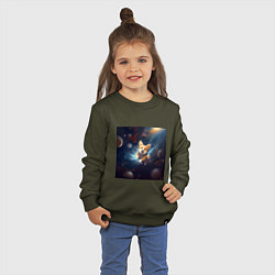 Свитшот хлопковый детский Корги в космосе, цвет: хаки — фото 2