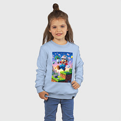 Свитшот хлопковый детский Марио и Майнкрафт - коллаба, цвет: мягкое небо — фото 2