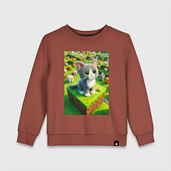 Свитшот хлопковый детский Funny kitten - Minecraft ai art, цвет: кирпичный