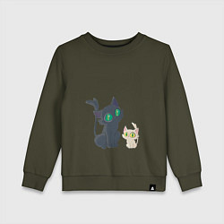 Свитшот хлопковый детский Судзумэ закрывающая двери Дайдзин кот, цвет: хаки