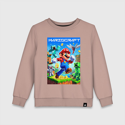 Детский свитшот Mario in Minecraft - ai art collaboration / Пыльно-розовый – фото 1