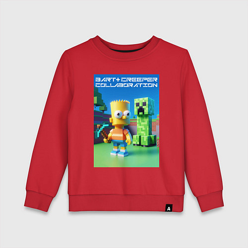 Детский свитшот Bart and Creeper - collaboration ai art / Красный – фото 1