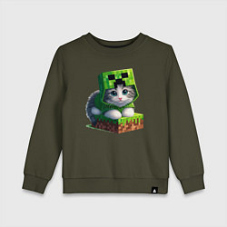 Свитшот хлопковый детский Kitten creeper collaboration - ai art, цвет: хаки