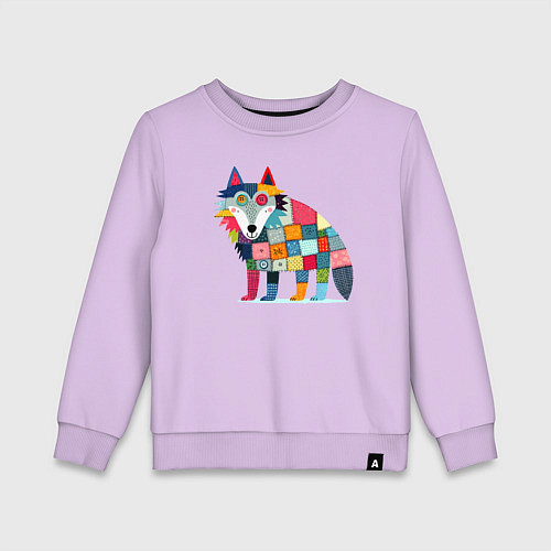 Детский свитшот Funny wolf - patchwork ai art / Лаванда – фото 1