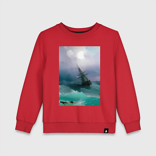 Детский свитшот Корабль среди бурного моря / Красный – фото 1