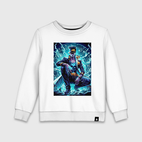 Детский свитшот Jotaro Kujo - neon glow ai art / Белый – фото 1