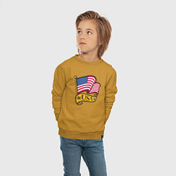 Свитшот хлопковый детский American flag, цвет: горчичный — фото 2