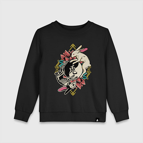 Детский свитшот Кролики инь ян / Черный – фото 1