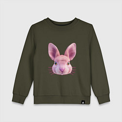 Свитшот хлопковый детский Розовый заяц - портрет кролика, цвет: хаки