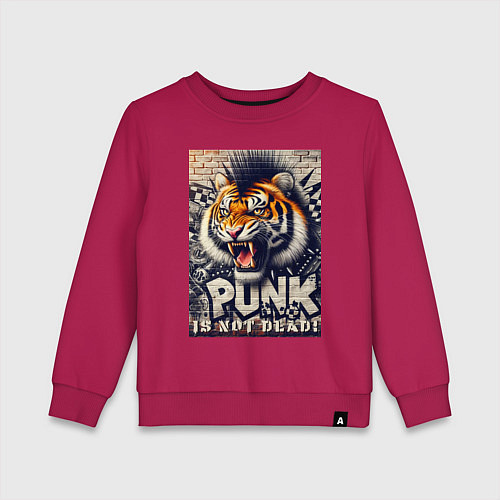 Детский свитшот Cool tiger - punks not dead / Маджента – фото 1