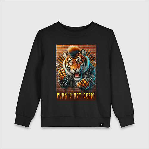 Детский свитшот Punks not dead - motto tiger / Черный – фото 1