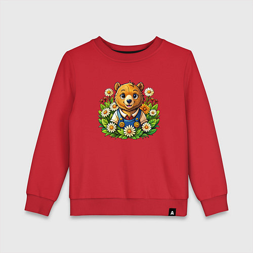 Детский свитшот Медведь среди ромашек / Красный – фото 1